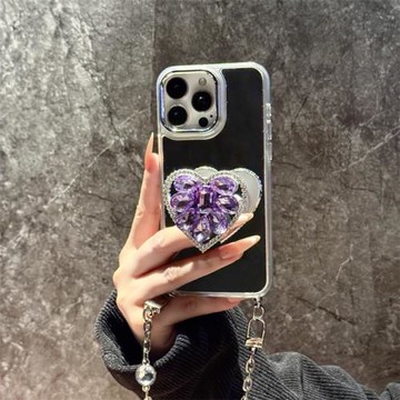 徐藝洋同款紫閃鉆愛心支架適用三星s25手機殼s24ultra新款s23ultra鏡面22小眾s24+高級note20ultra氣質鏈條女