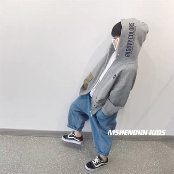 2025日本春秋新款外套男童兒童全棉純棉秋裝拉鏈開衫衛衣連帽設計