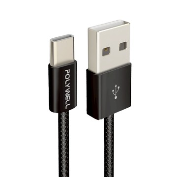 POLYWELL 寶利威爾 Type-A To C 編織充電線 PW15-W45-M952  0.5m  黑色  1條