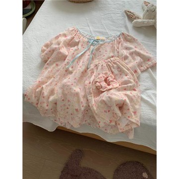 Sin Glee 小個子甜美可愛印花圓領睡衣女夏季新款短袖短褲居家服