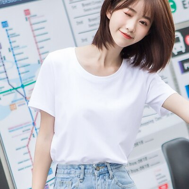 Tシャツ 半袖 ラウンドネックルック チビt レディース トップス カットソー シ白いtシャツの女性 通販 Lineポイント最大1 0 Get Lineショッピング