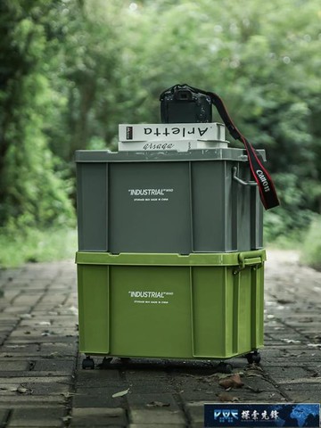 野營儲物箱 工業風收納箱塑料復古戶外露營箱子咖啡滑輪車載后備箱整理儲物箱【摩可美家】