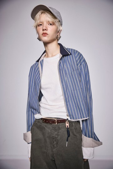 短版條紋襯衫外套