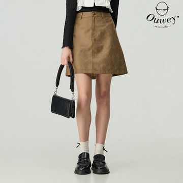 OUWEY歐薇 復古修身A字短裙(卡其；S-L)