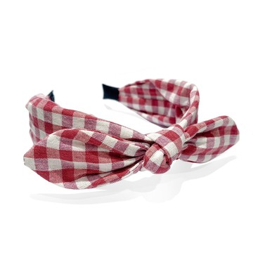 Bownita手工髮箍 - 紅色格紋
