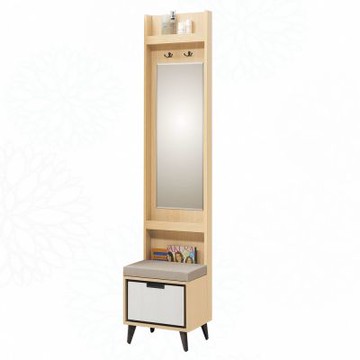 文創集 卡利雙色1.3尺高屏風鏡面玄關座鞋櫃-40x40x197cm免組