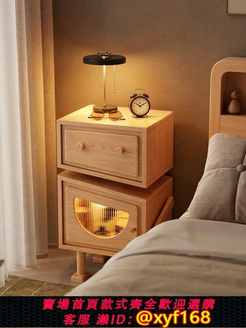 {可打統編 最低價}木屋記實木兒童床頭柜臥室帶燈收納置物柜客廳創意歪頭機器人柜子