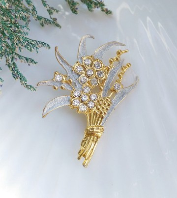 Vintage Jewelry 銀色調 清新花束 別針  胸針