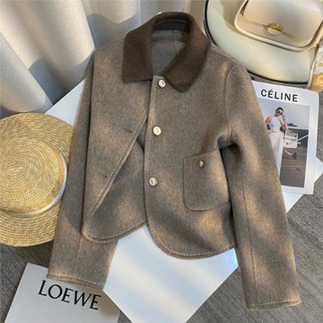 80%咖色羊毛雙面呢短外套女2025秋冬新款韓系淑女風高級感上衣潮