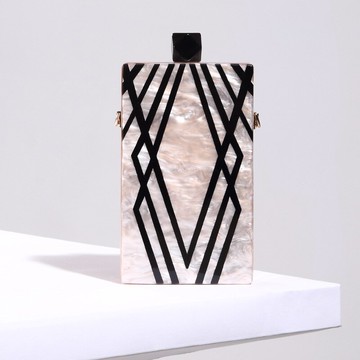 現貨+預購 晚宴包鍊條手拿包-石紋壓克力幾何線條女包包2色73vj15【獨家進口】【米蘭精品】