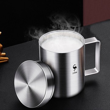 PUSH! 餐具用品316不銹鋼杯 420ML雙層中空防燙耐摔杯子 帶蓋水杯飲料杯E196