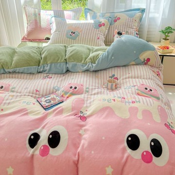 牛奶絨卡通加厚四件套 保暖冬季床包組 居家 珊瑚絨床包四件組 被套 學生 三件套 四件套 床上用品