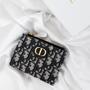 Christian DIOR 迪奧 Dahlia經典老花緹花帆布釦式零錢短夾(深藍)