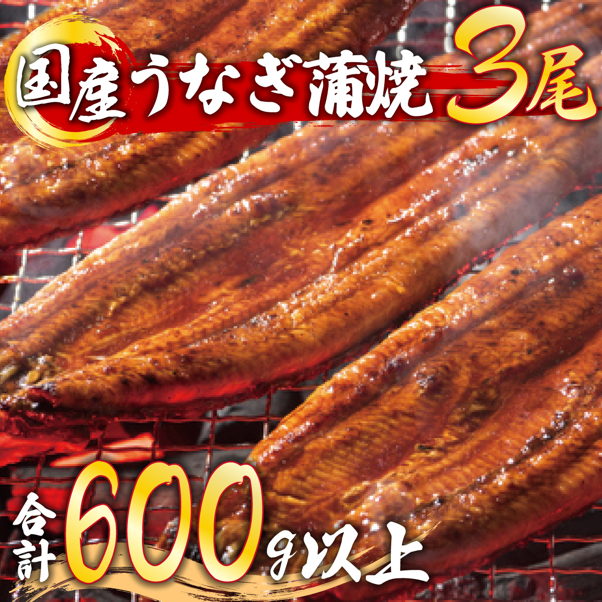 うなぎ蒲焼 3尾セット（合計600g以上） F-120