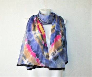 抽象手染純棉圍巾 藍色粉色圍巾 全棉披肩 禮品紮染圍巾