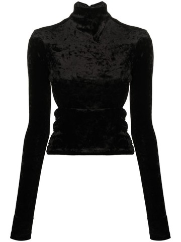 PINKO - cut-out detail velvet top - women - Polyester/Elastane - XS - Black