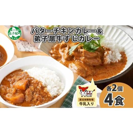 ふるさと納税 北海道 弟子屈町 1445.  弟子屈 カレー 2種 食べ比べ 計4個 中辛 バターチキンカレー 牛すじカレー 鶏肉 牛肉 じゃがいも 業務用 レトルトカレー…