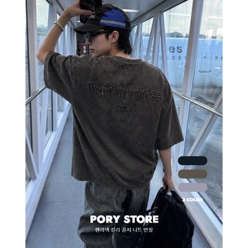 【PORY STORE】重磅❗️韓系復古十字刺繡短袖t 街頭 實拍 純棉 百搭 男女 休閒 短袖上衣 Boxy 寬短上衣
