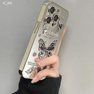 鏡面簡約蝴蝶iPhone16promax手機殼蘋果12/14/15/13防摔xr/xr女8p