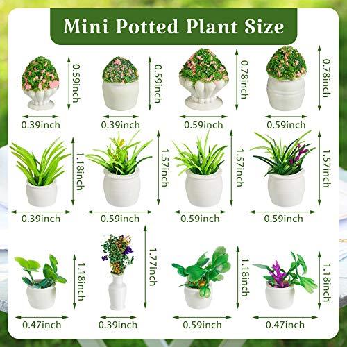 12 Pieces Dollhouse Plant Bonsai Doll House Mini Potted Plant Artificial Ti