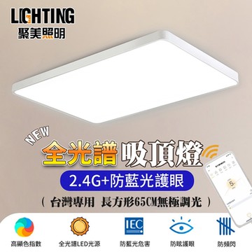 【聚美照明】LED吸頂燈 96w3-5坪 65cm北汐長方形吸頂燈 全光譜護眼led吸頂燈 智能無極遙控調光 110v現代簡約大氣吸頂燈(保固兩年 售後無憂)