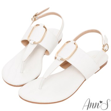 Ann’S石頭紋金環拉帶夾腳平底涼鞋-白(版型偏小)