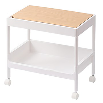 日式落地置物推車  塑膠材質  帶蓋帶滑輪二層  白色