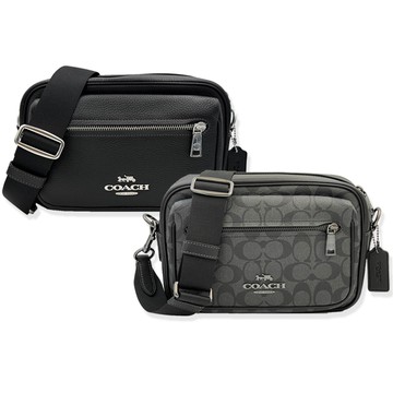 【COACH】前拉鍊男中性款斜背相機包(多色供選)
