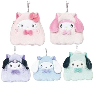 小禮堂 Sanrio 三麗鷗 絨毛造型伸縮票卡套 (貓咪幽靈款) Kitty 美樂蒂 帕恰狗 漢頓