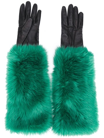 Prada Pre-Owned - 2000 faux fur lined gloves - women - Calf Leather/Silk/Acrylic/Polyester - 7.5 - Green