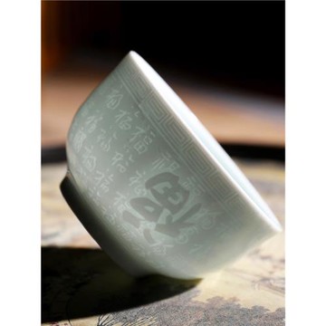 陶瓷茶杯單杯主人杯手工品茗杯景德鎮雕刻影青瓷簡約百福白酒小杯