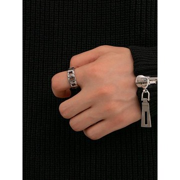 古巴鏈條鈦鋼戒指男潮嘻哈高街單身食指小眾指環高級感冷淡風痞帥