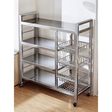 不銹鋼菜籃子廚房置物架落地多層多功能微波爐鍋具收納架零食架子