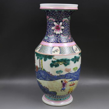 清康熙粉彩人物方尖瓶仿古瓷器家居博古架客廳擺件古董古玩收藏1入