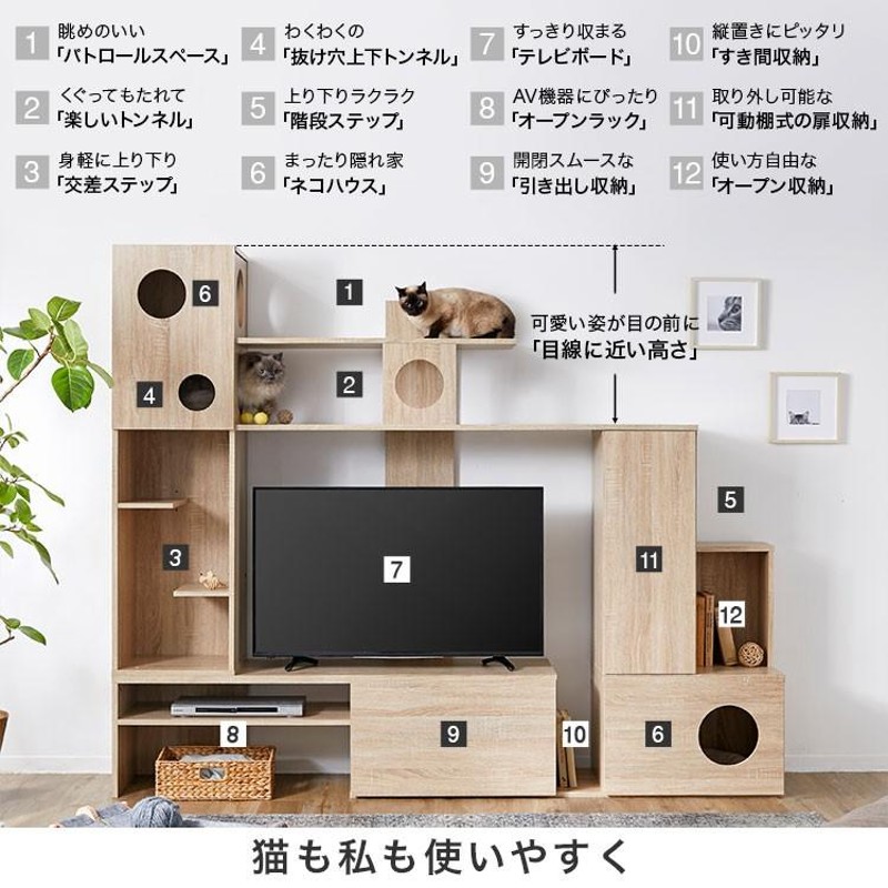 テレビ台 キャットウォーク おしゃれ ハイタイプ 猫家具 テレビボード 高さ180 幅220 収納 オープンラック 壁面収納 ペット ペットタワー 猫  敬老の日 | LINEブランドカタログ