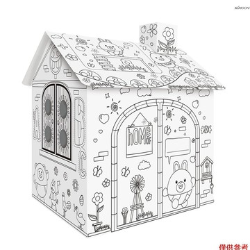 diy紙房子上色彩色塗鴉筆立體拼裝手繪兒童彩畫玩具