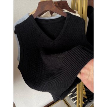 坎肩暖糯V領純色打底針織女毛衣馬夾秋冬季新款外穿洋氣保暖馬甲