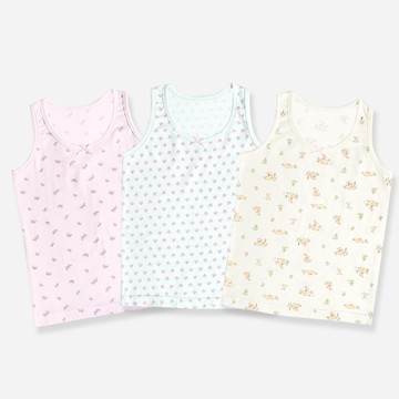 韓國 Mellisse - 韓製無螢光棉透氣背心(女寶)-粉X薄荷綠X米-三件組