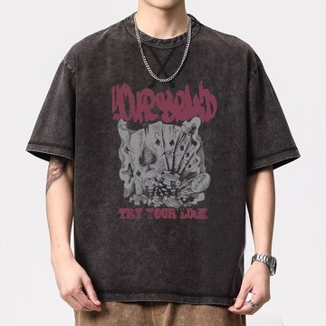 美式水洗oversize夏季五分袖t恤男 高街半袖衣服ins潮寬鬆t恤潮牌印花t 男T 短袖男（LDS519）【壹號站】