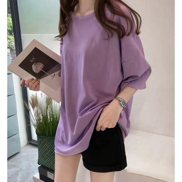 普拉米達 正韓 現貨 OU220503 正韓純棉不修邊寬鬆棉T 玫紅/白/紫/藍