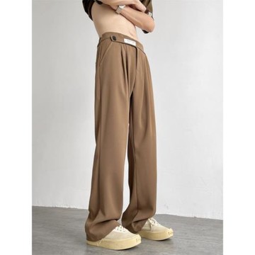 休閑長褲男夏季薄款冰絲西裝褲直筒寬松拖地褲垂感闊腿褲男士褲子