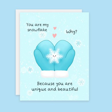 妳是我的雪花可愛愛意卡片 妳是獨一無二的美麗雪景主題