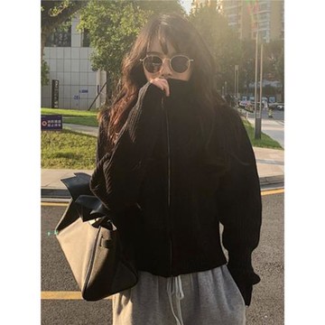 小香風高領針織開衫毛衣外套女裝秋冬新款洋氣減齡打底上衣外穿厚