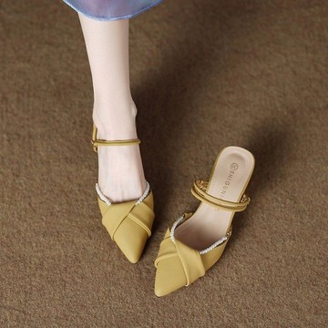 晚風新款包頭涼鞋女式低跟外穿2025年單鞋半拖尖頭夏季法式絶美夏天高跟鞋 高跟拖鞋 日系涼鞋 跟鞋 粗跟高跟鞋 韓國女鞋