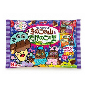 【江戶物語】Meiji 明治 HW 萬聖節限定 香菇竹筍造型餅乾 可可風味 8袋入 分享包 蘑菇山 巧克力餅乾 派對零食