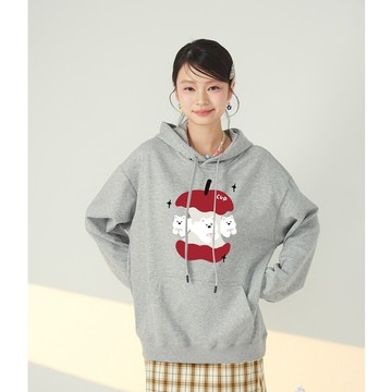 美式学生帽T 卡通小狗蘋果印花小個子 女生上衣 連帽衛衣女 韓系 抗皺 銀狐絨帽T 连帽重磅帽T 刷毛帽T 多色大尺碼