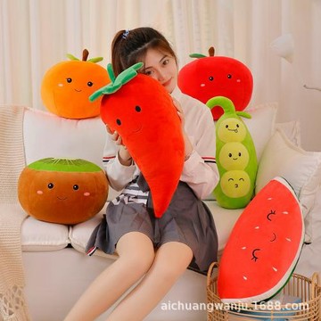 創意萌趣水果蔬菜抱枕毛絨玩具可愛公仔抓機娃娃辦公靠墊公司批發