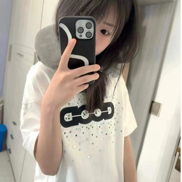 網紅同款潮牌字母GOOD燙鑽滿天星T恤短袖男女情侶百搭半袖上衣服