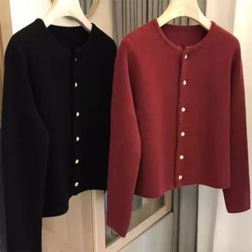 【米蘭精品】現貨+預購 100%羊毛衣針織外套發熱衣長袖保暖內搭加絨寬鬆大碼休閒-圓領金釦女外套6色74nc15