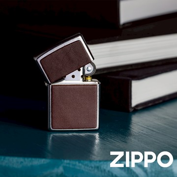 [隔日到貨] ZIPPO 防風打火機 皮革貼章 棕色 46782 黃銅 美國製 煤油打火機